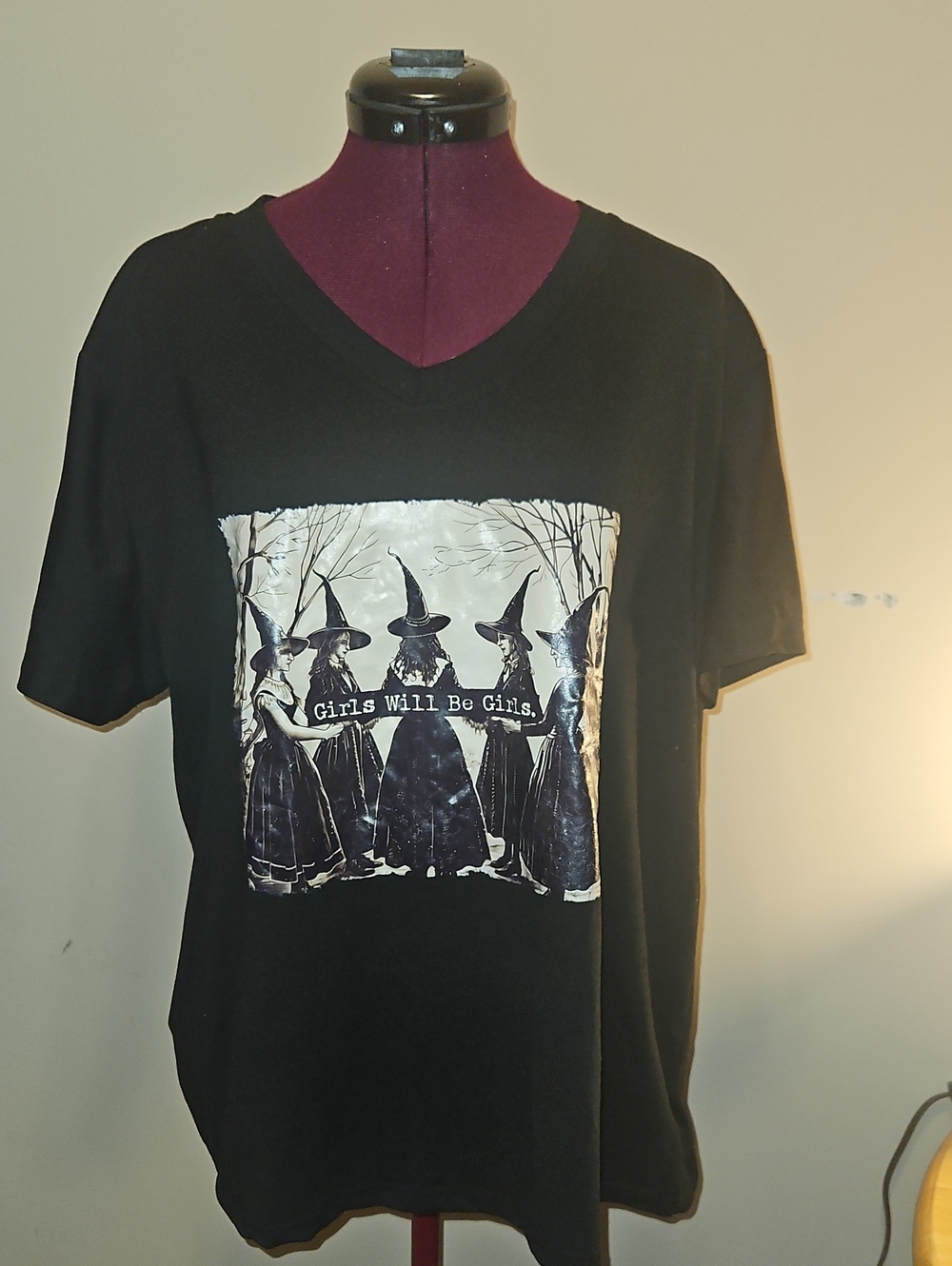 Black Graphic Tee with Witch Silhouette Print